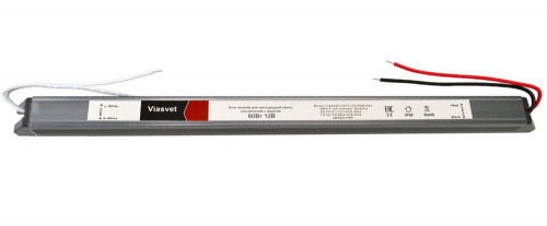 Блок питания узкий в металлическом корпусе ViaSvet LEYT-60W-12V (5A)