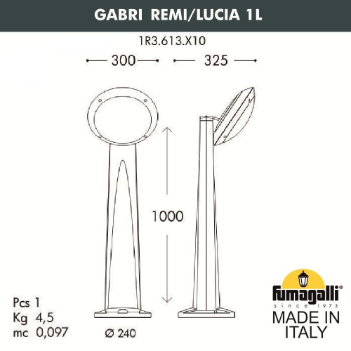 Садовый светильник-столбик наклонный FUMAGALLI GABRI REMI/LUCIA 1L, белый