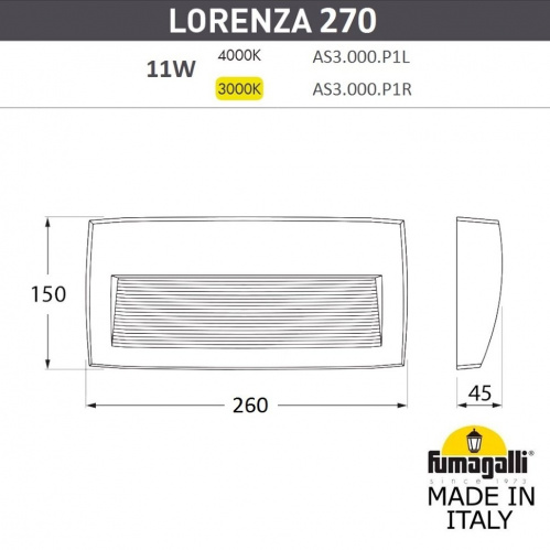Уличный встраиваемый светильник (AS3.000.000.WXP1L) Fumagalli LORENZA 270, 1х11W LED-CMD (1200 Lm/4000К)