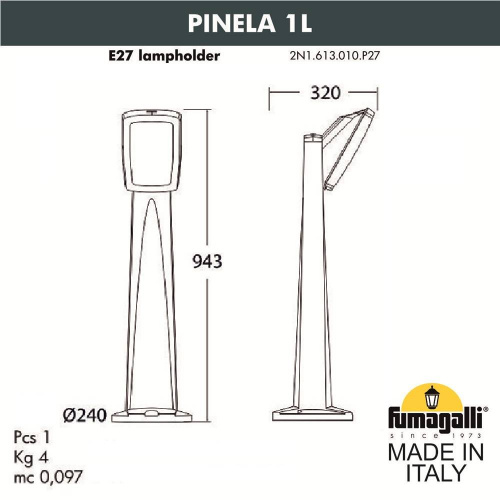 Садовый светильник-столбик FUMAGALLI PINELA 1L, серый
