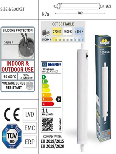 Лампа светодиодная R7S 220v/10,5w LED-CCT 189mm, 1000Lm, 2700/4000/6500К